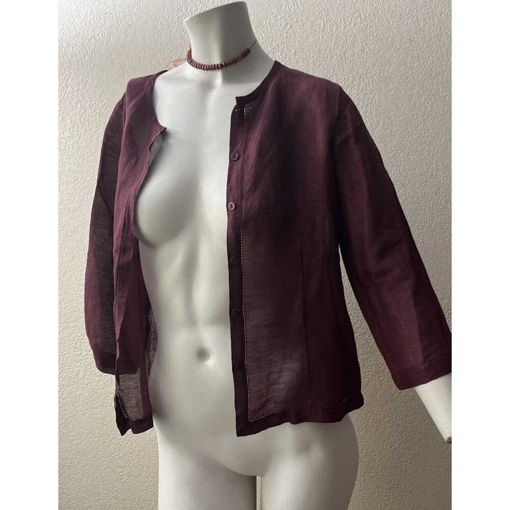 Eileen Fisher Blouse XS Linen silk Button Up Wine Merlot Lightweight Whimsigoth - Picture 11 of 16